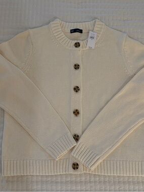 GAP Ivory Button-Up Knit Cardigan with Tortoise Buttons